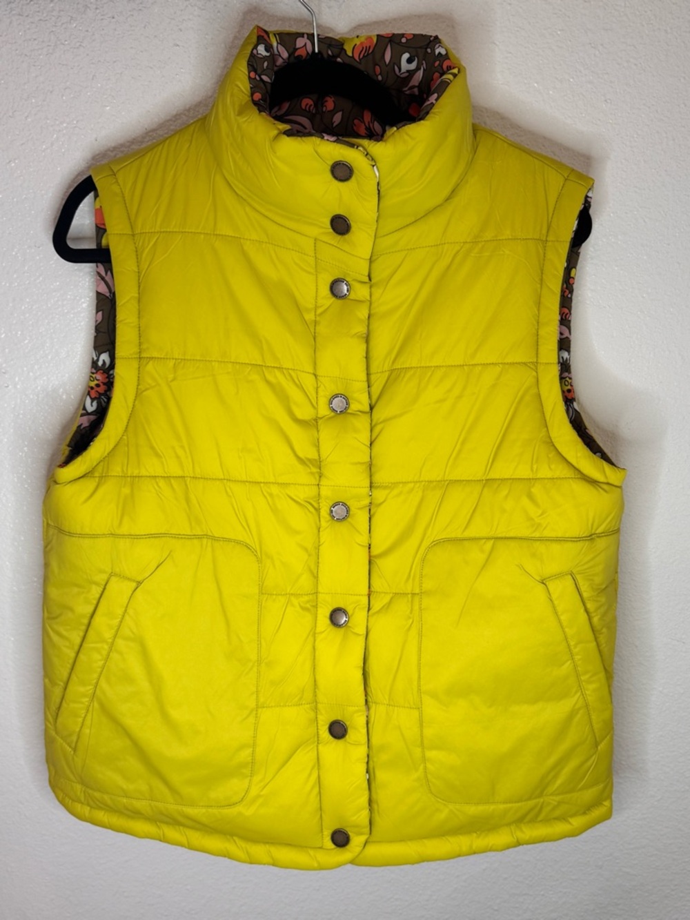 NWT Boden Reversible Puffer Vest Floral Khaki Neon Yellow - US 8 / Medium‎ - Picture 6 of 16